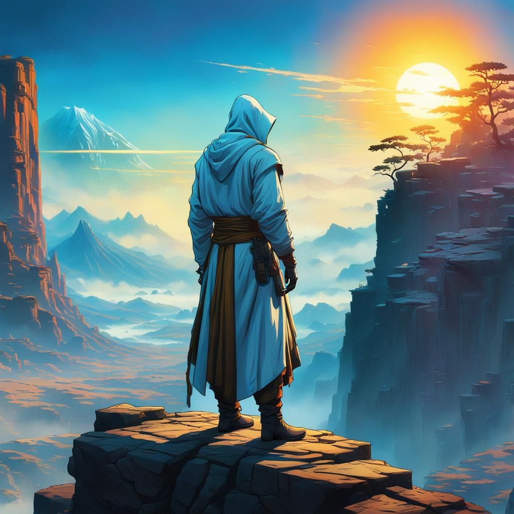 A wide-format, high-quality comic-style illustration in a Di...