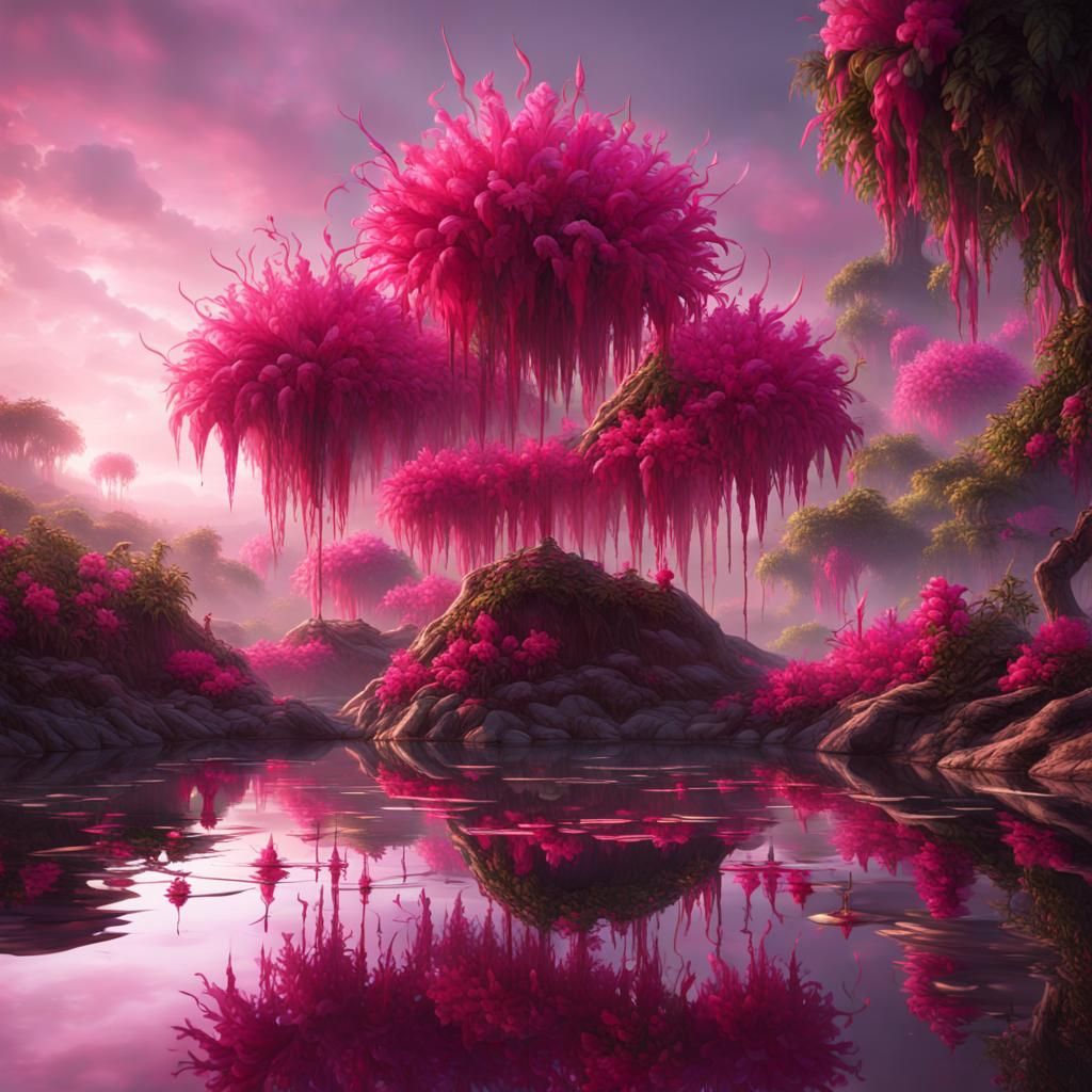 Brazilian Fuchsia Hazy Reflections: Fantasy Concept Art