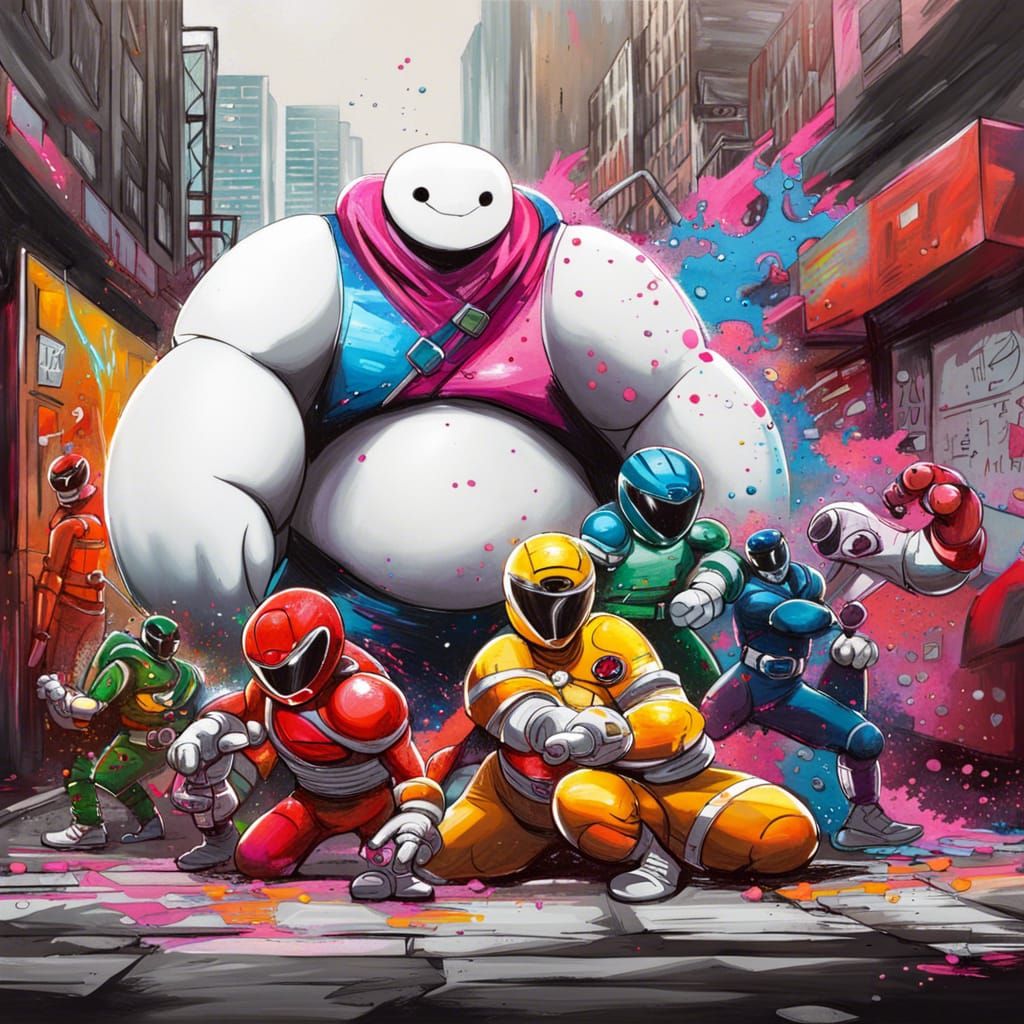Baymax Joins Power Rangers in Graffiti Art Style