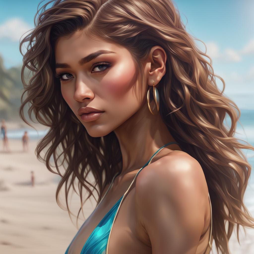 Zendaya Bikini Portrait in Hyperdetailed Style