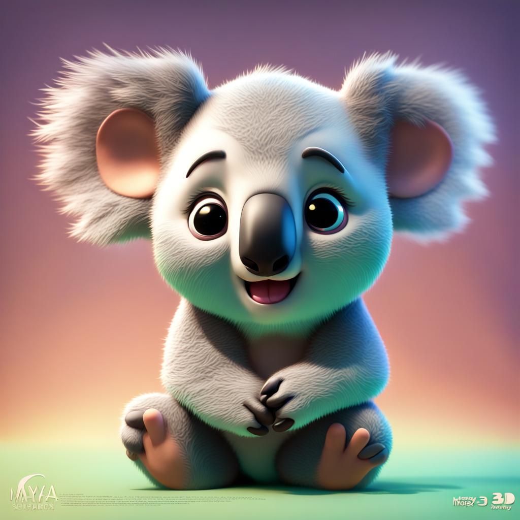 Cute Koala Cub in Pixar-Style 3D Digital Art