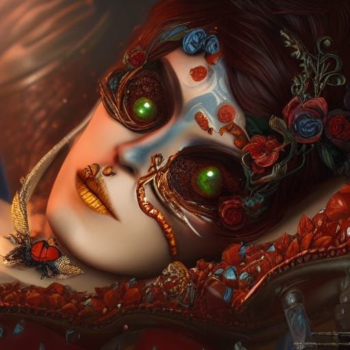 Dramatic Still Life of Dead Queen in Fruit