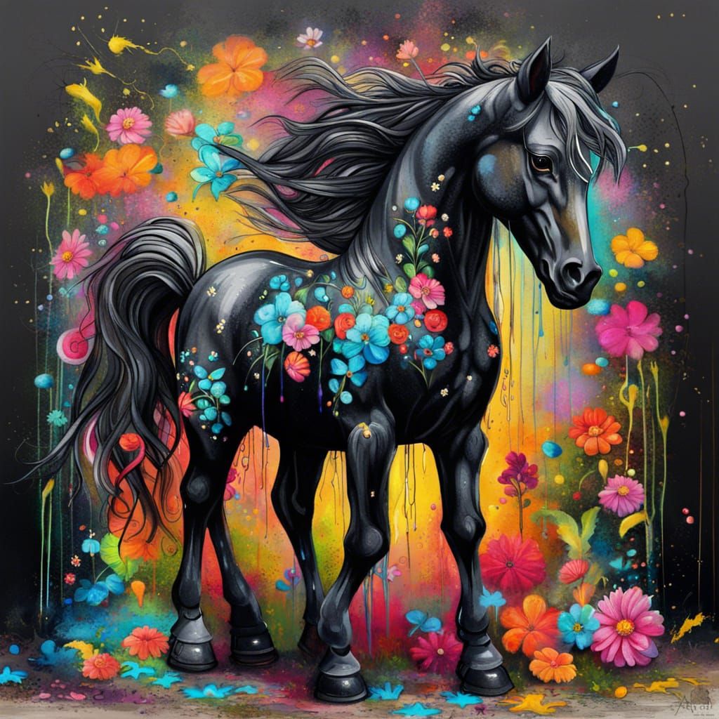 Bohemian Black Foal in Colorful Fantasy