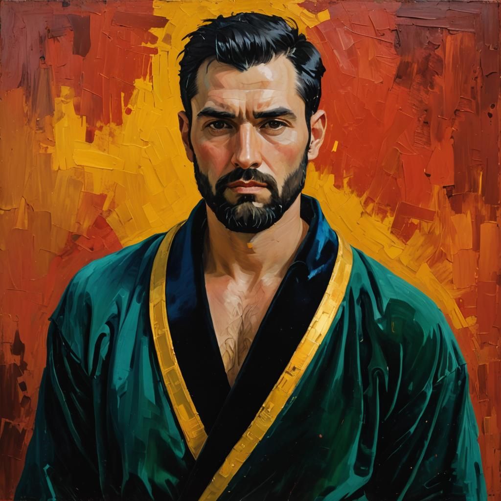 Impressionist Portrait of Man in Velvet Bathrobe