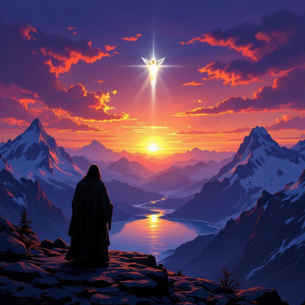 Apostle Witnesses Divine Ascension Over Snowy Peaks