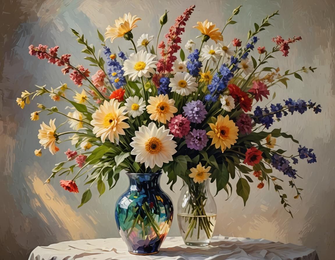 Impressionist Flowers in Vase with Volumetric Lighting