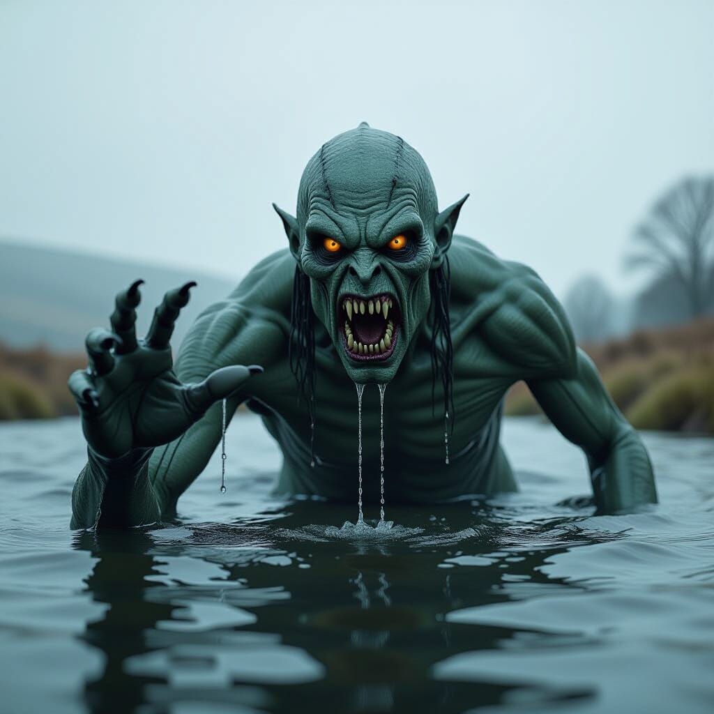 Grindylow Emerges from Icy Water on the Moors