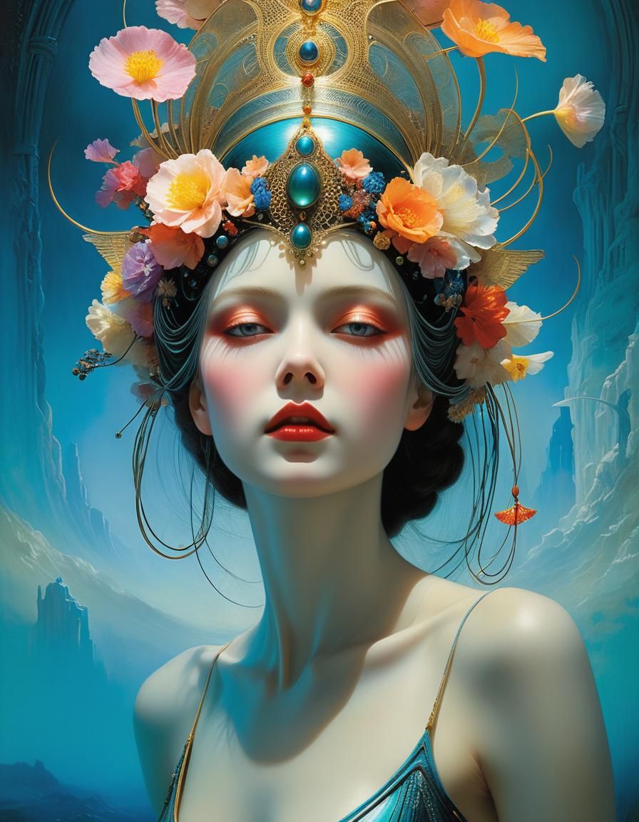 Surreal Empress Portrait in Art Nouveau Style