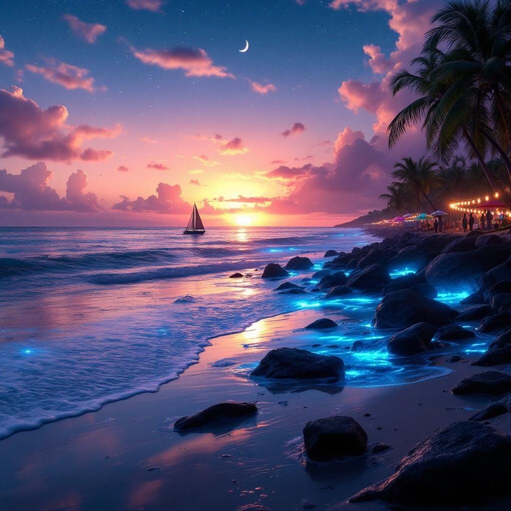 Tranquil Summer Beach at Twilight in 8k