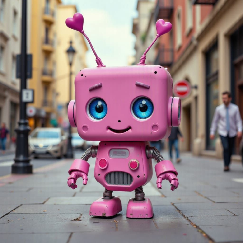 Adorable Pink Robot with Heart Antennae