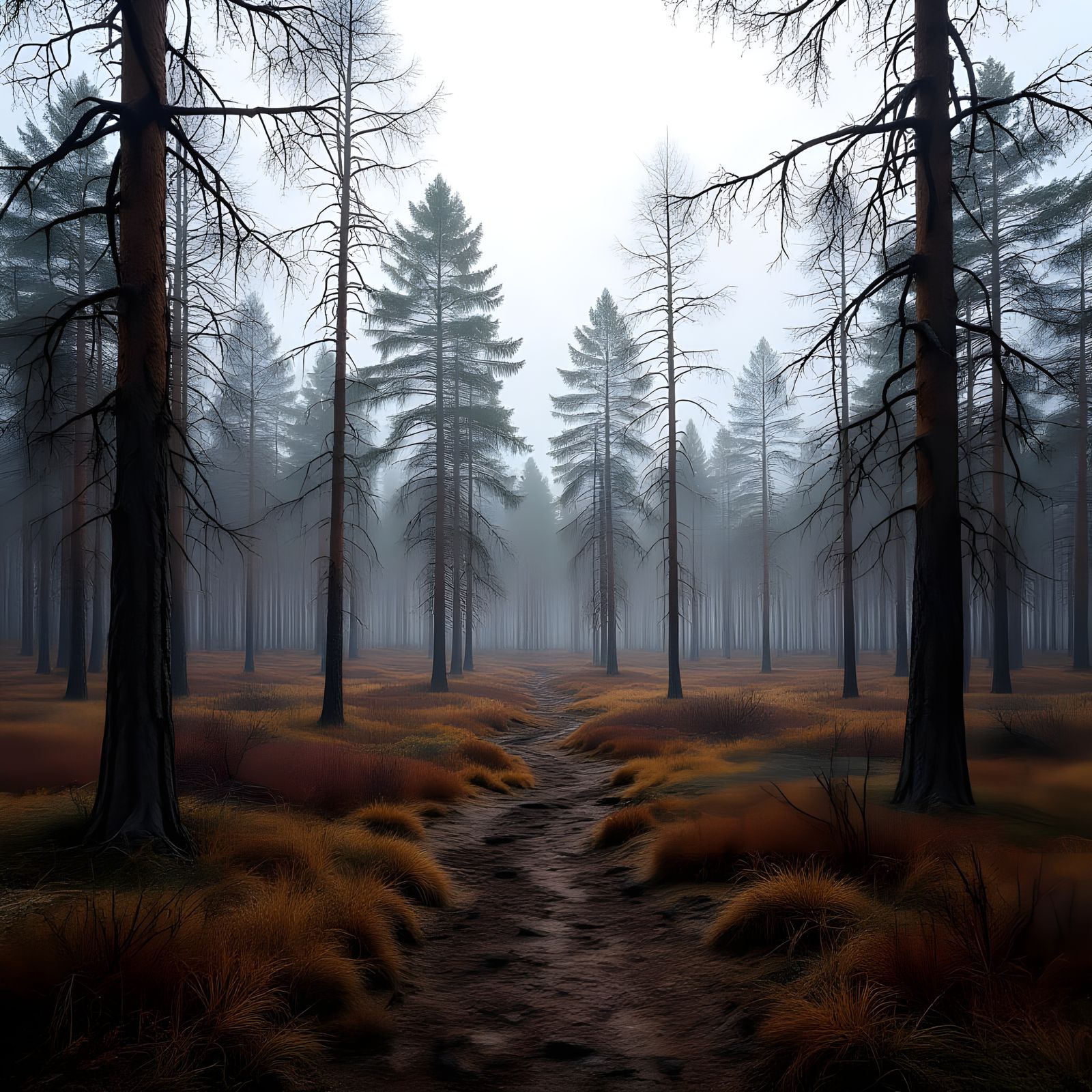 Somber Forest in Decline: Hyperrealistic View