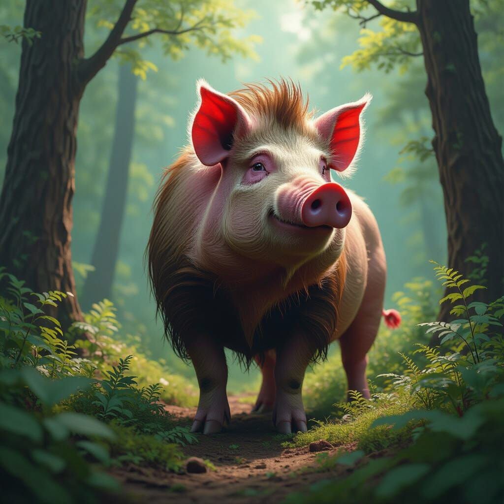 Majestic Pig-Lion Hybrid in German Forest