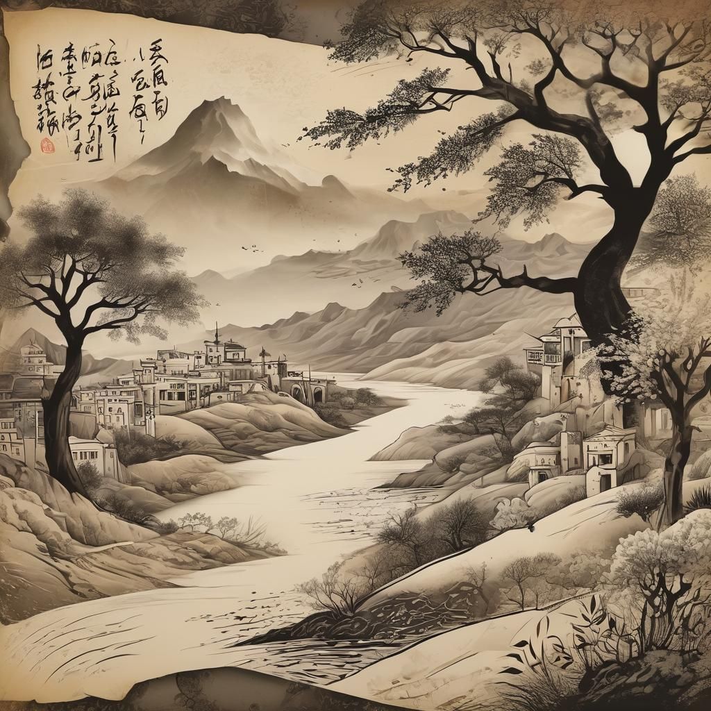 Abstract Landscape in Calligraphic Art Style