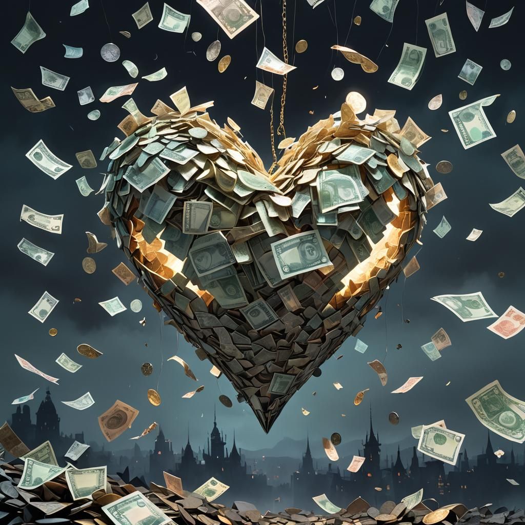 Ethereal Heart Composed of Currency and Jewels