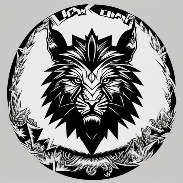 Lion Logo with Long Fangs in Comic Book Style