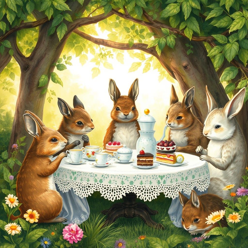 Anthropomorphic Animals' Whimsical Tea Party