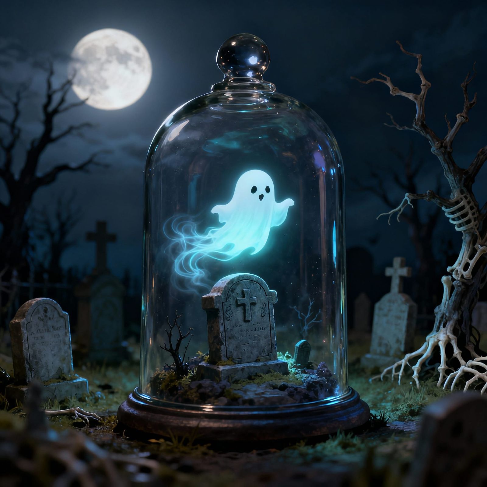 Miniature Haunted Graveyard Diorama in Bell Jar