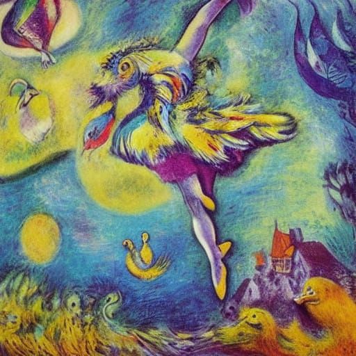 Extinct Giant Duck Ballerina in Impressionist Style