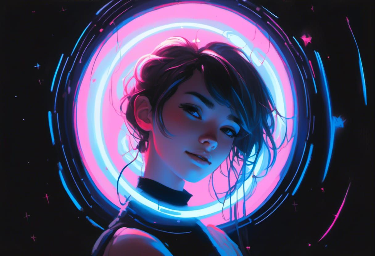 Anime Girl with Gothic Style and Neon Lights