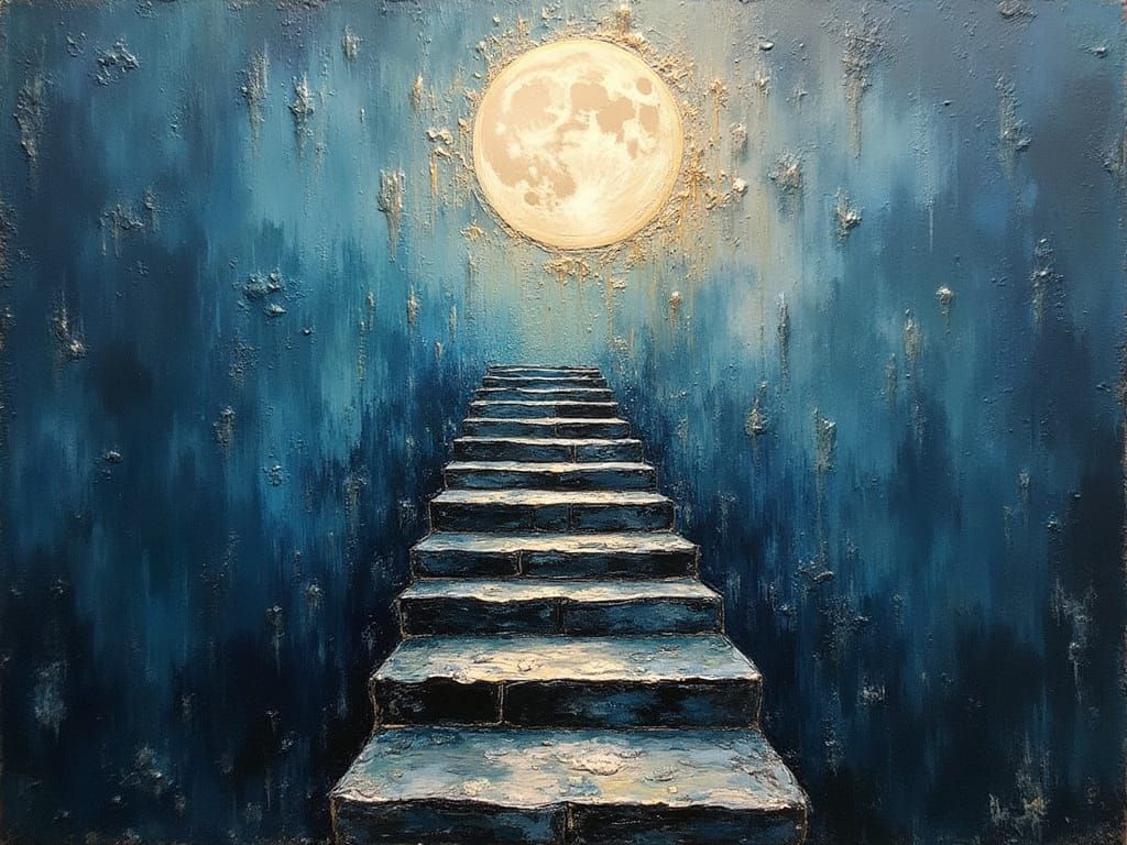Abstract Staircase of Moonlight Encaustic Painting