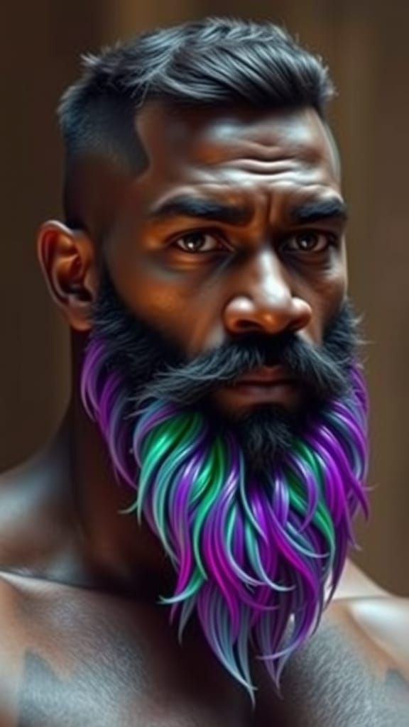 Neon Beard Portrait of a Rugged Black Man