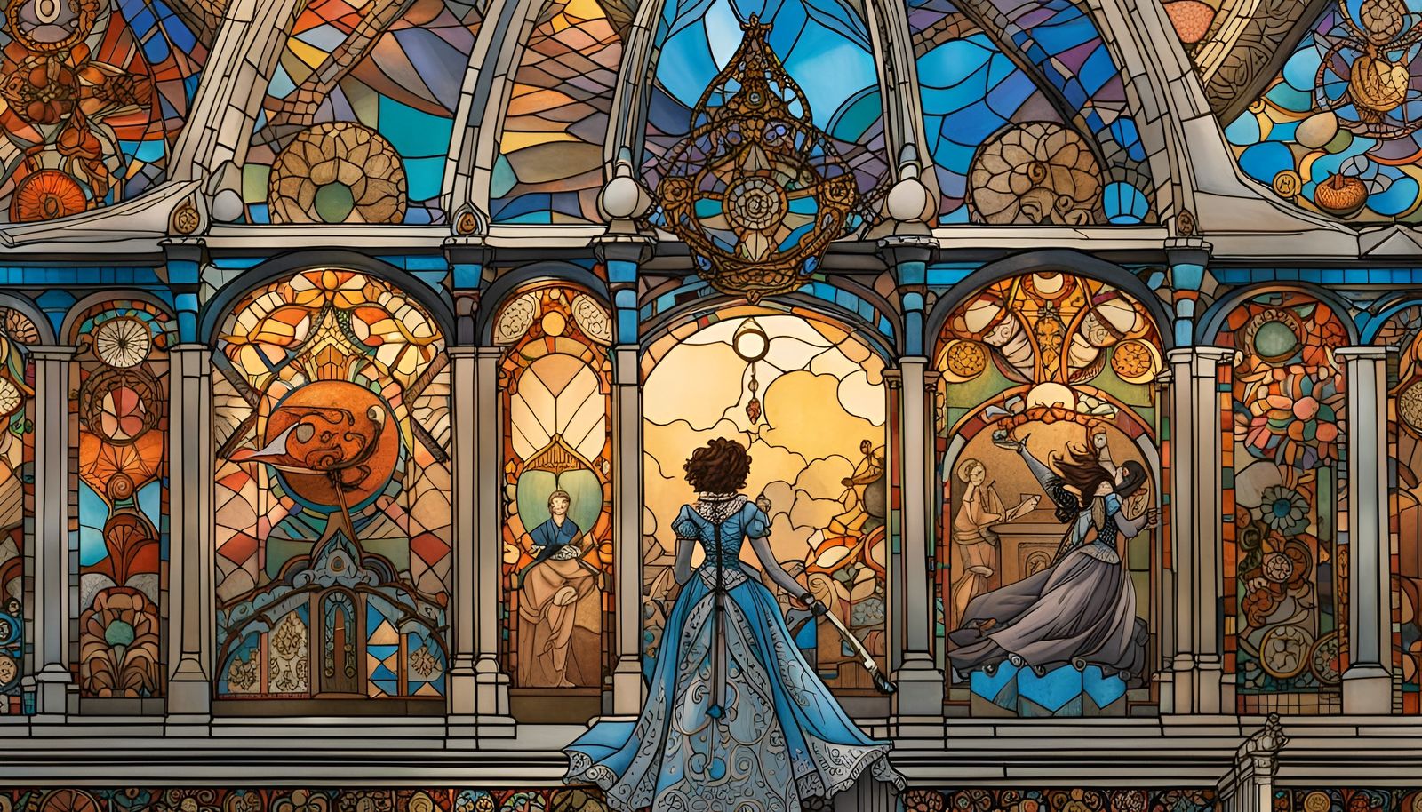 Rock Star Tightrope Walker in Elaborate Cathedral