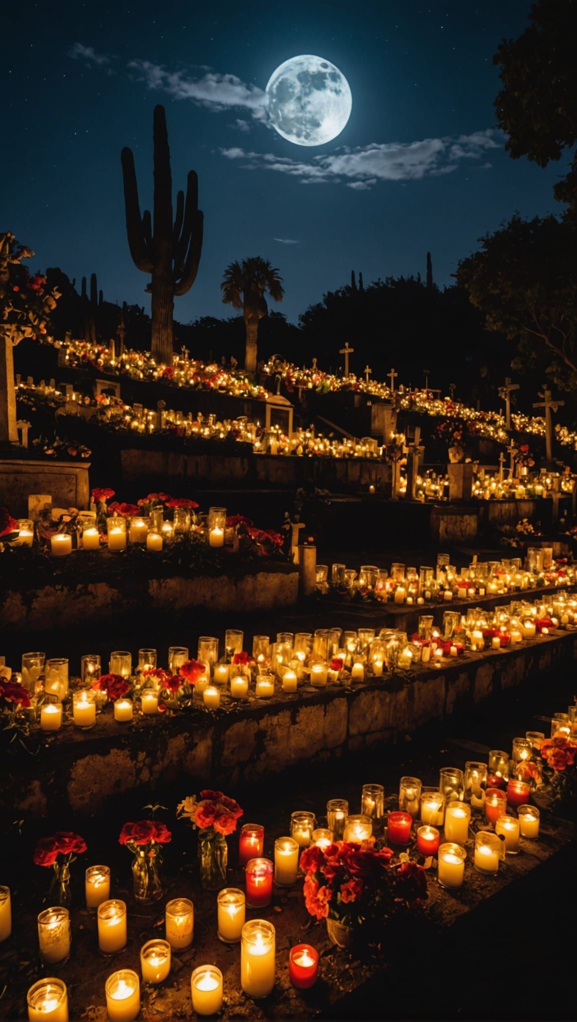 Mexican Cemetery Lit for Santa Muerte