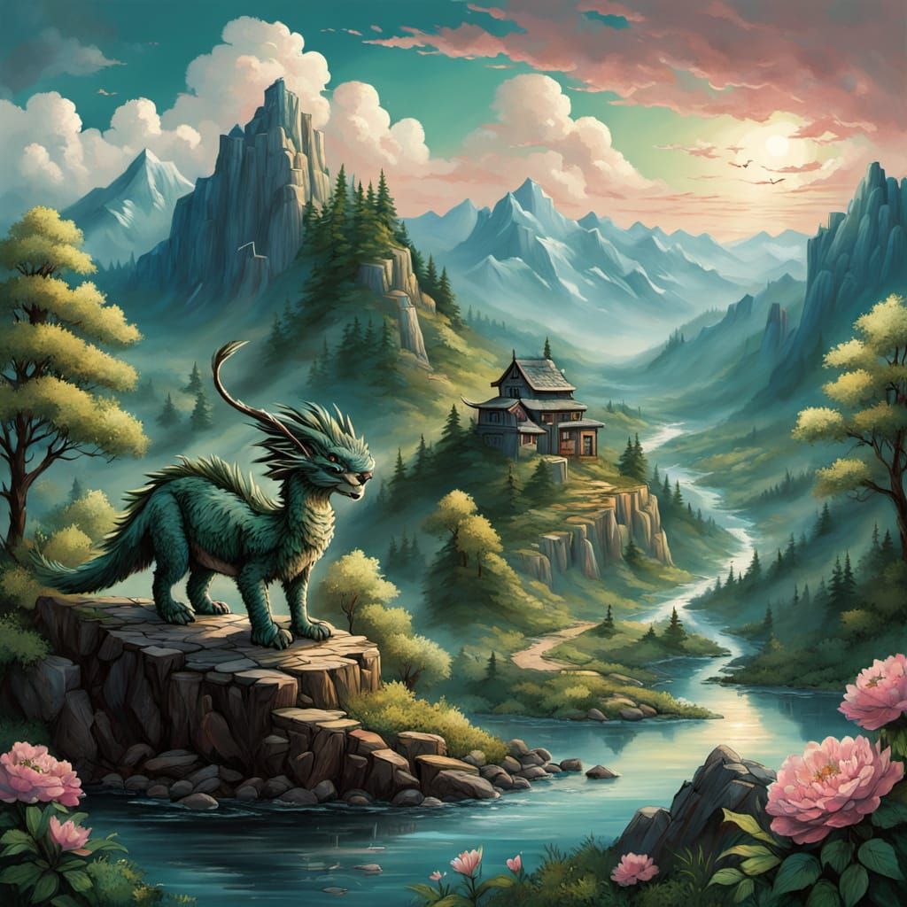 Idyllic Spring Village in Pastel Hues