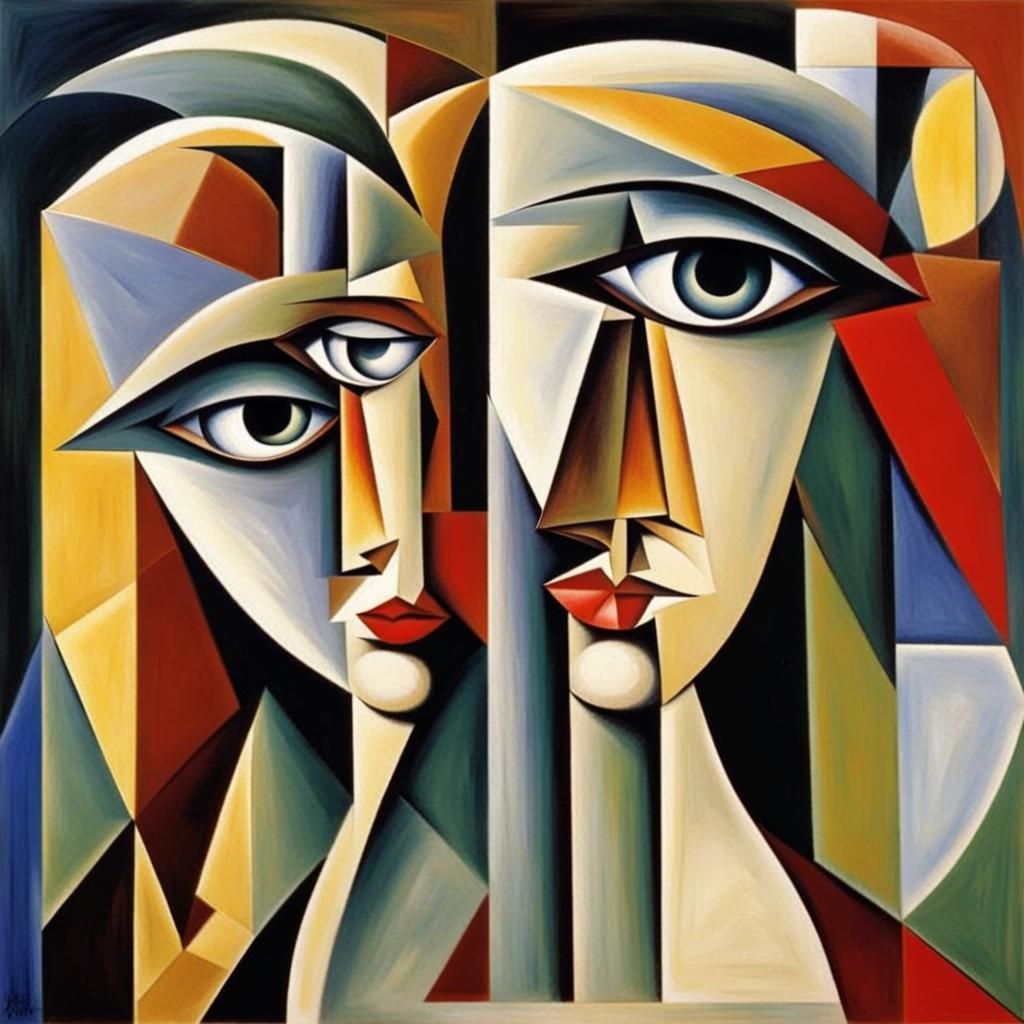 Abstract Face with Spiritual Fractures in Cubist Style