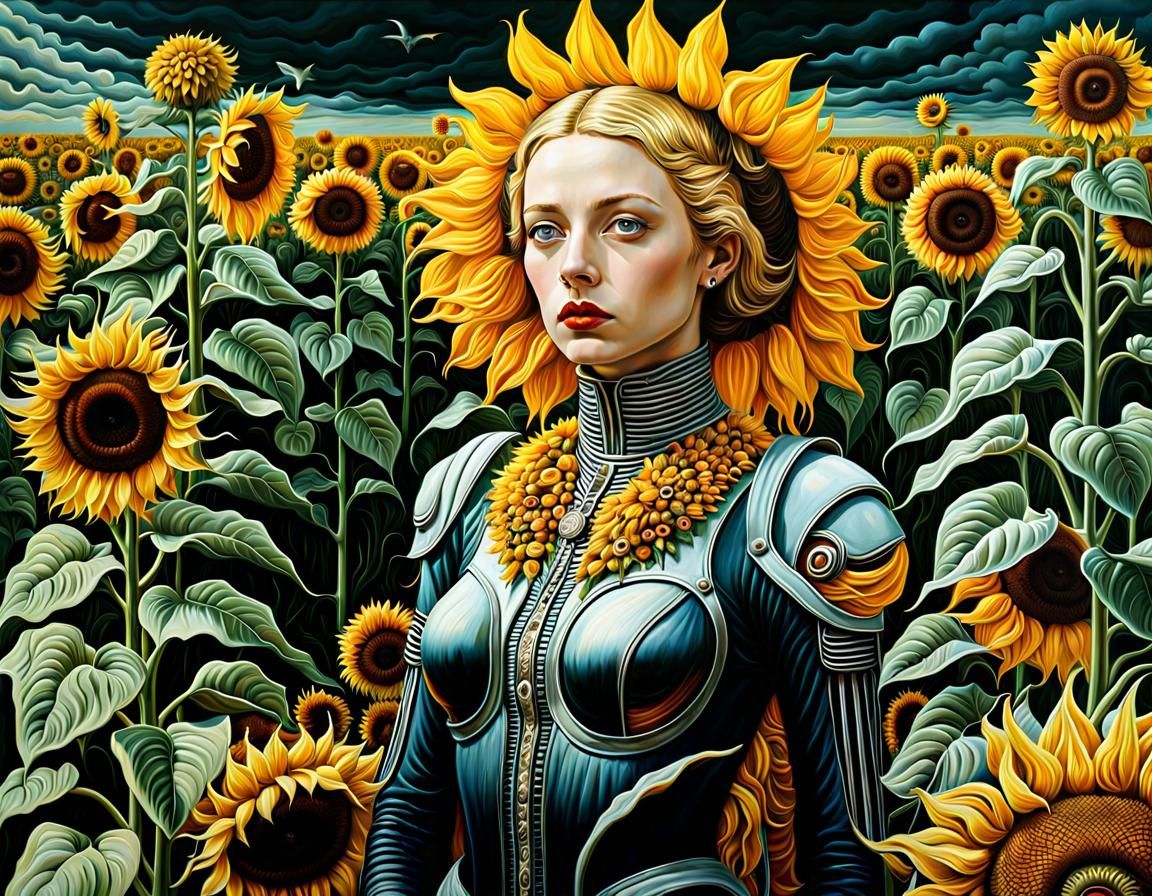 Surreal Fashion Show in Sunflower Field