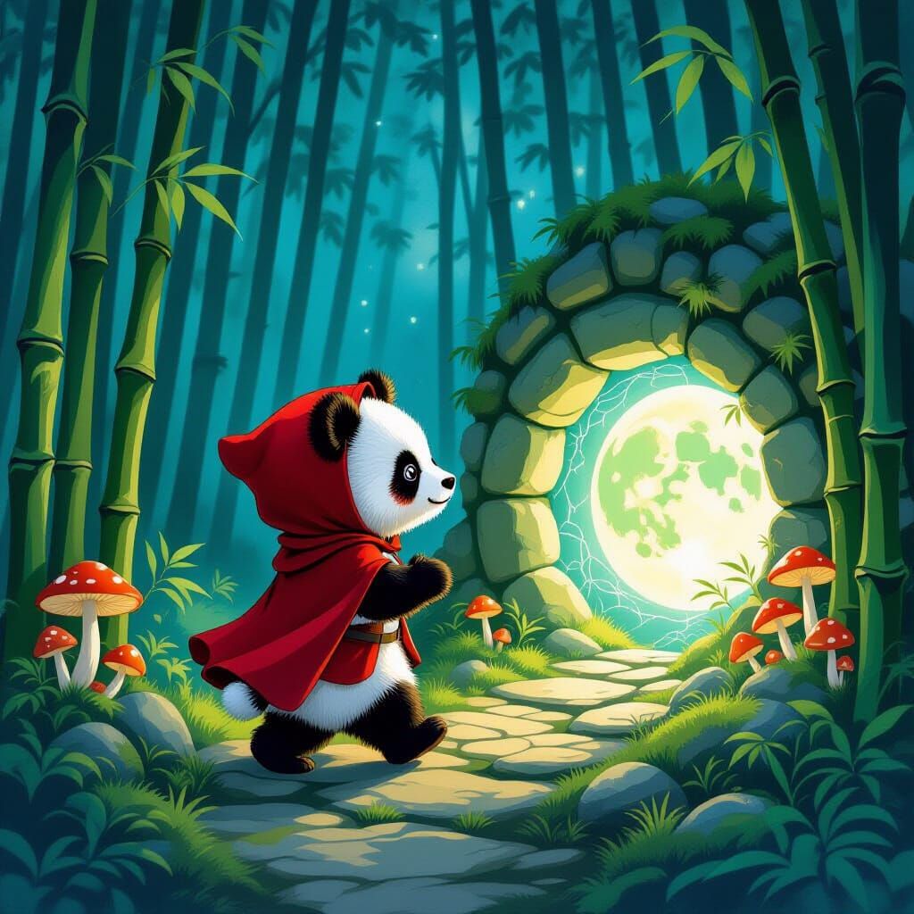 Enchanted Panda Cub Discovers Magic Portal