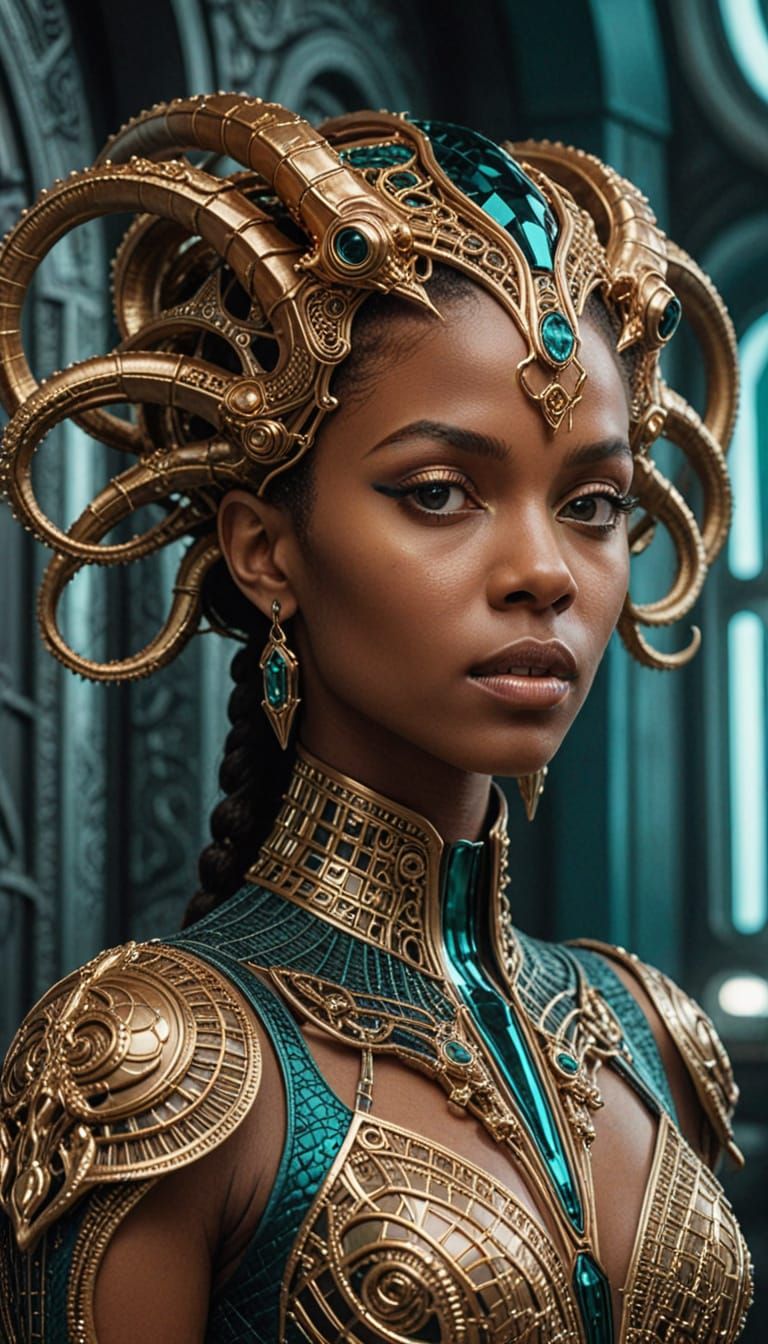 Elegant, Ornate Goddess in Metallic Splendor