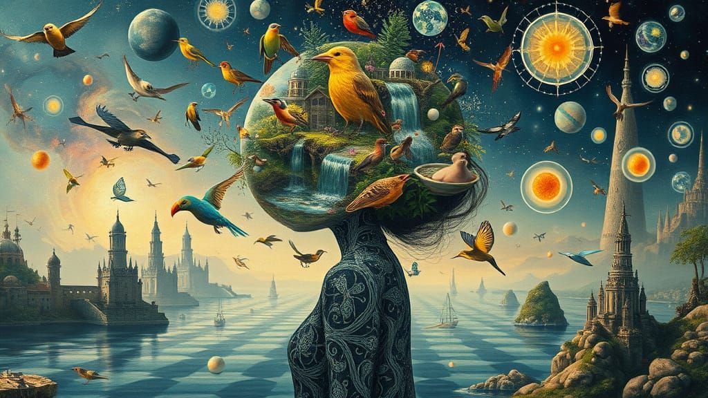 Psychedelic Floating Water City in Surrealist Style