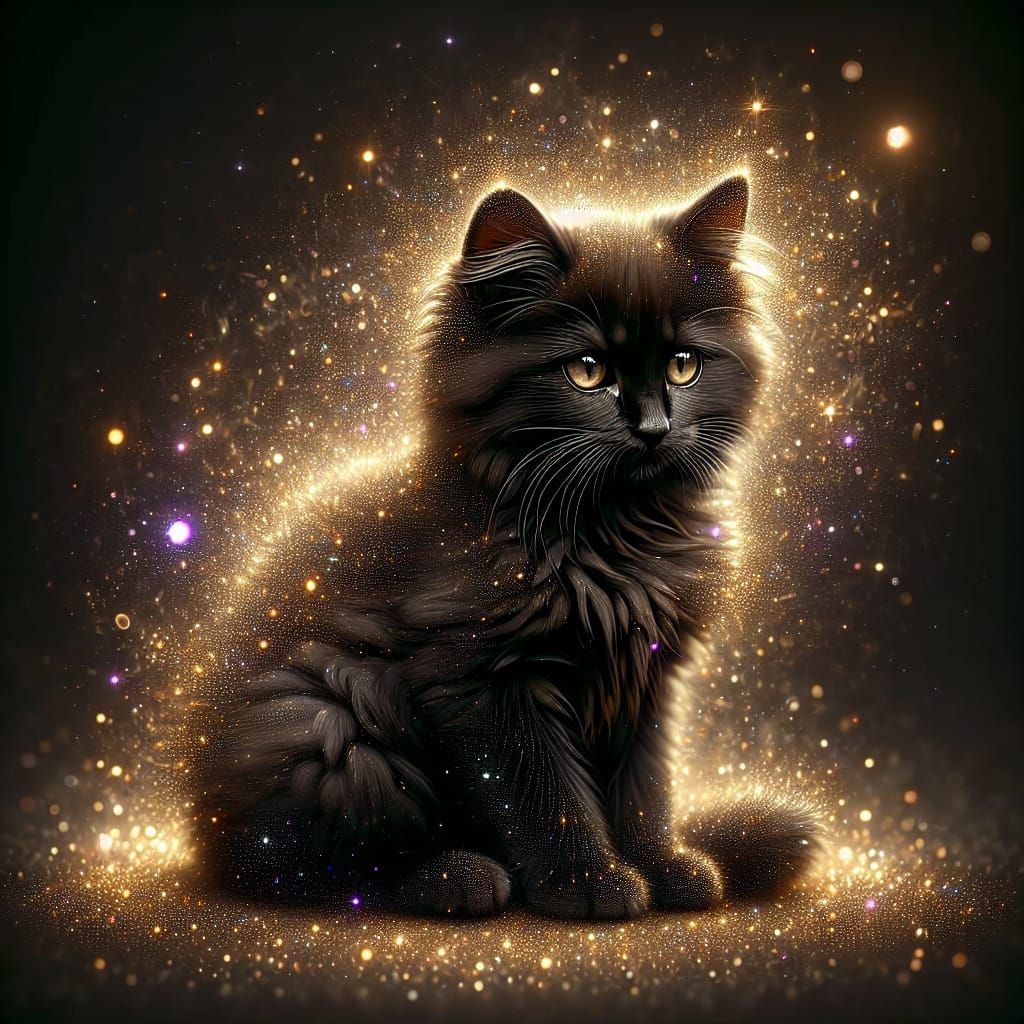 Hyper-Realistic Fluffy Kitten with Gold and Glitter