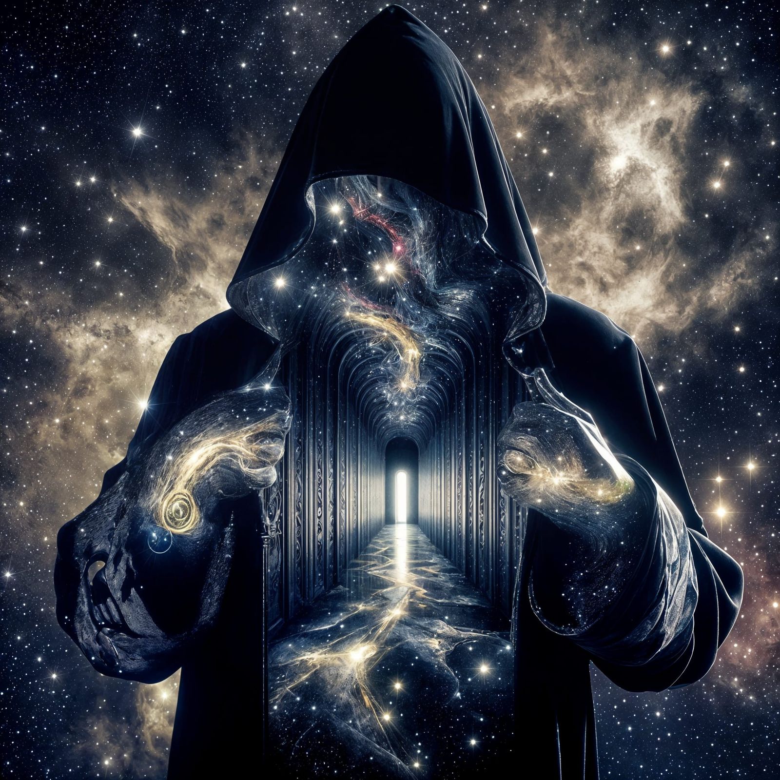Enigmatic Figure Unveils Infinity Corridor in Celestial Coat