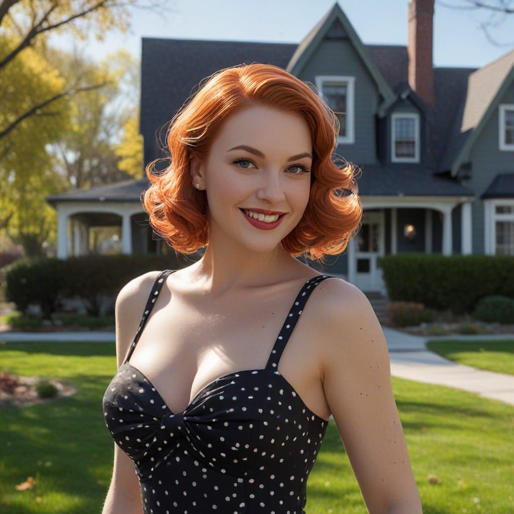 A Retro Pin-up Portrait of a 1950s Redhead in Springtime Chi...