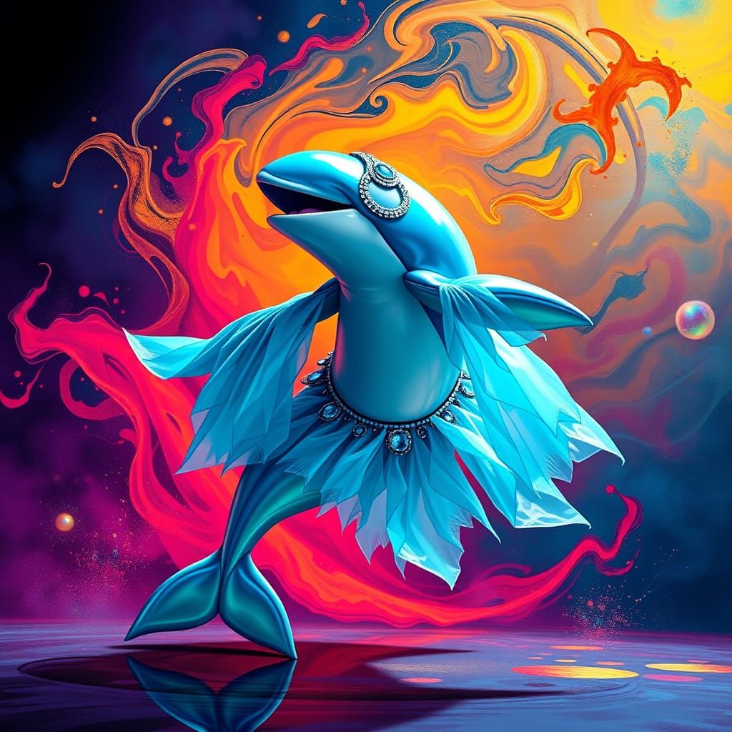 Surreal Reggaeton Whale Dances in Shimmering Aqua-Blue and S...
