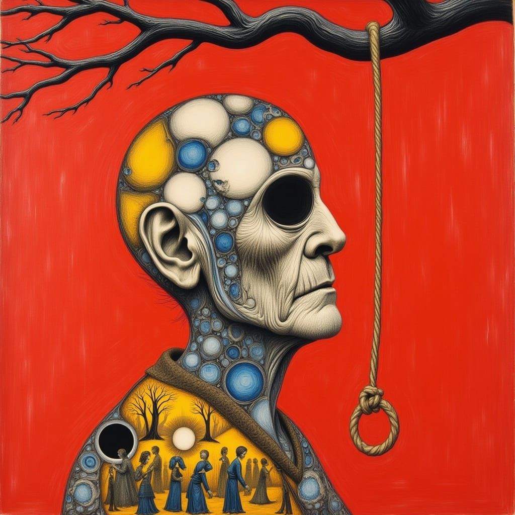 Haunting Minimalist Drawing of a Sad Old Man