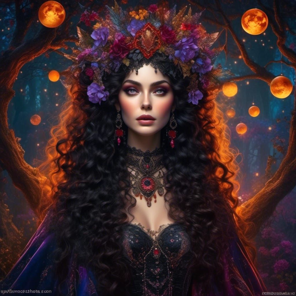 Gothic Witch Portrait in Hyperreal Baroque Style