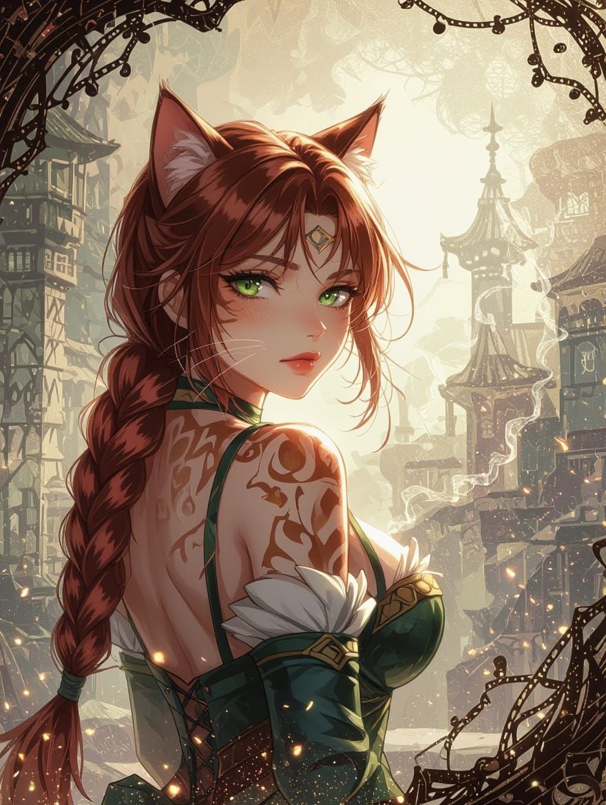Anthropomorphic Cat in Vibrant Fantasy Portrait