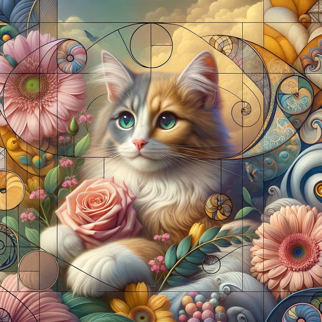 Whimsical Naturecat in Art Nouveau Elegance