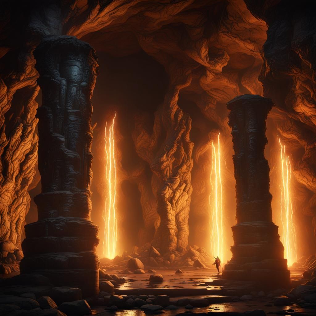 Paladin of Light in a Dark Cave, Matte Painting