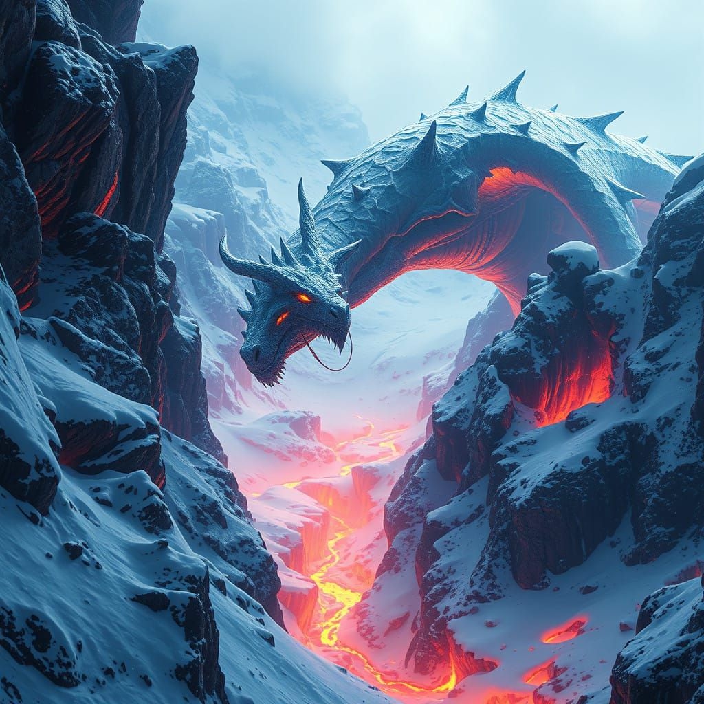 Cyberpunk-Style Ice Dragon Conquers Magma-Laden Winter Lands...