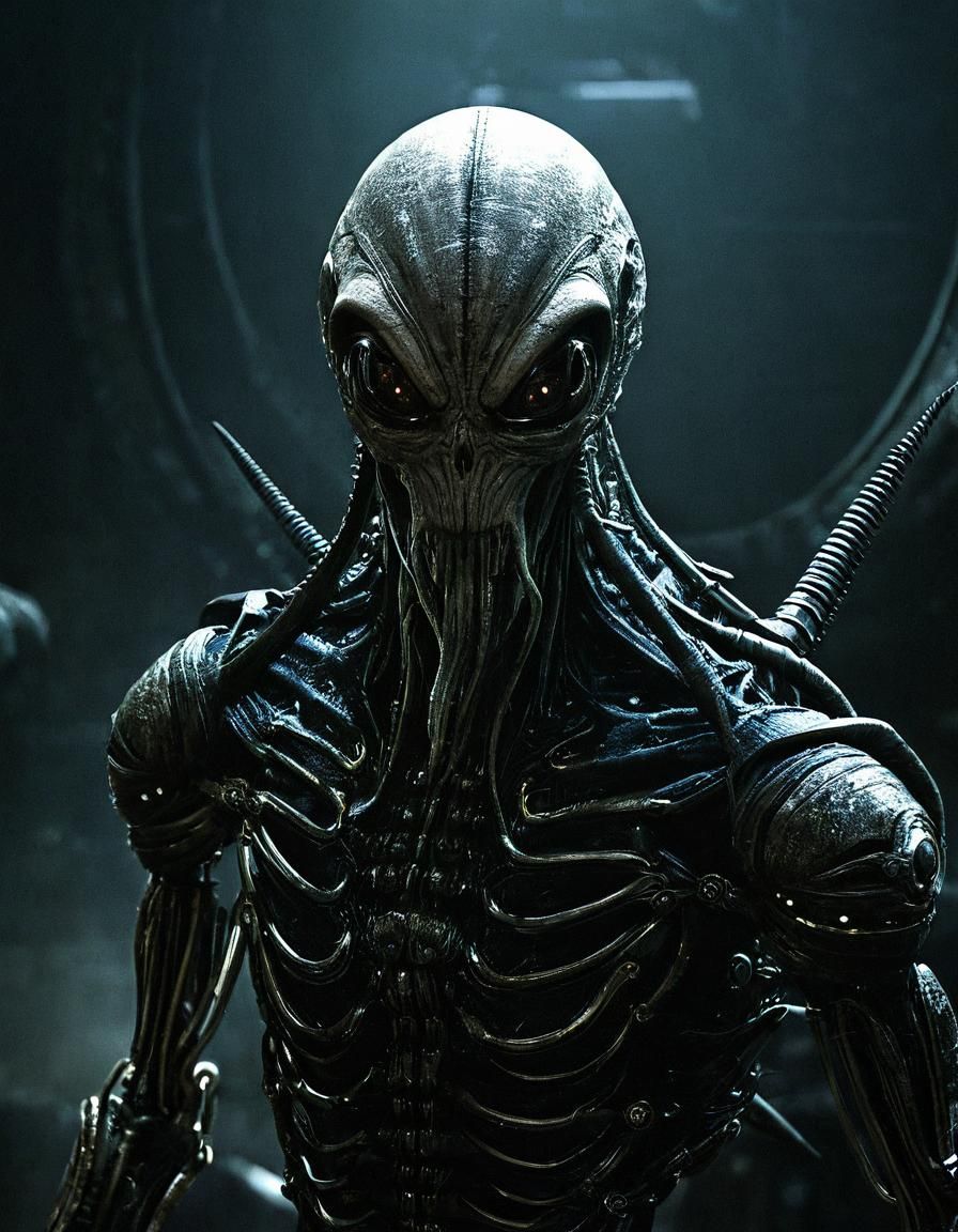 Biomechanical Alien Portrait in Dark Cinematic Style