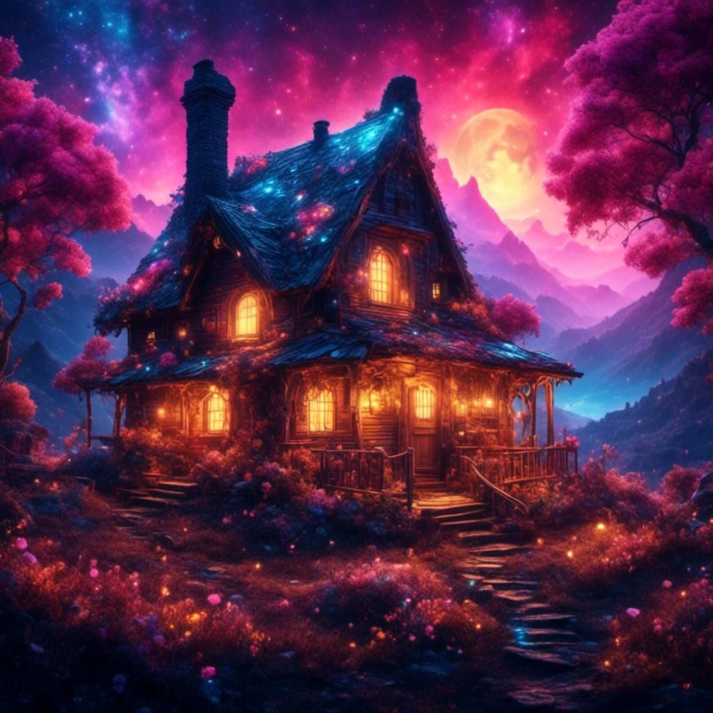 Cozy Cottage in Whimsical Watercolor Woodscape