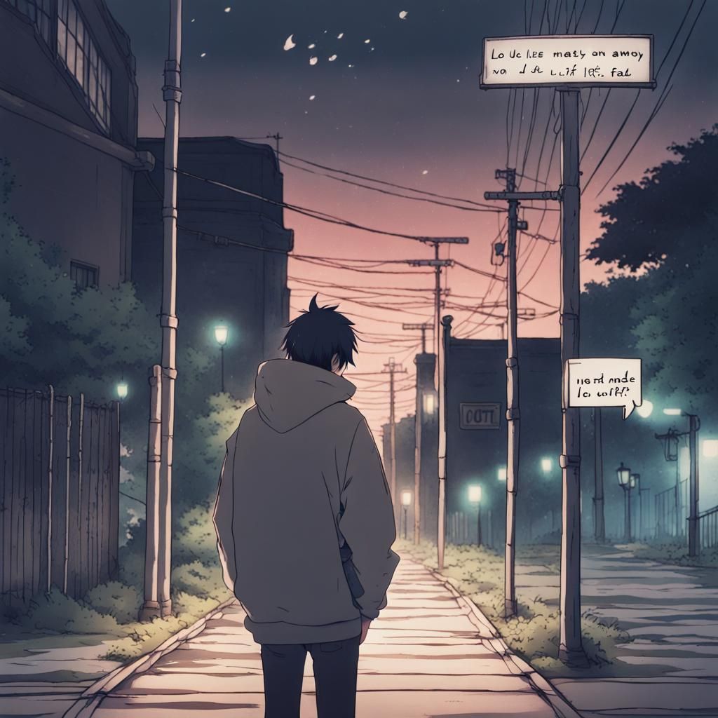 Lofi Anime Man with Inspirational Quote at Night