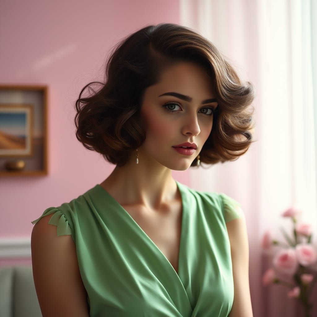 Vintage Style Portrait of Young Woman in Pastel Hues