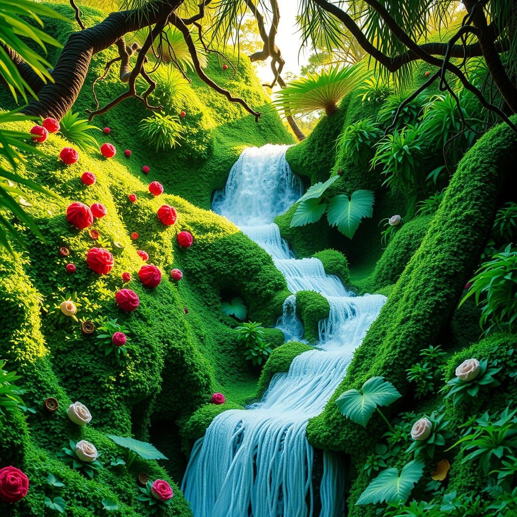 Vibrant Crochet Waterfall in Whimsical Yarn Textures