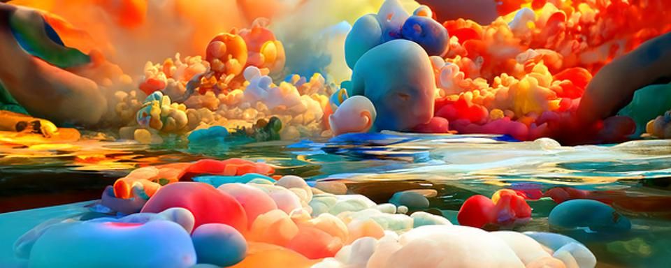 Iridescent Cotton Candy Dreamscape Reflection Painting