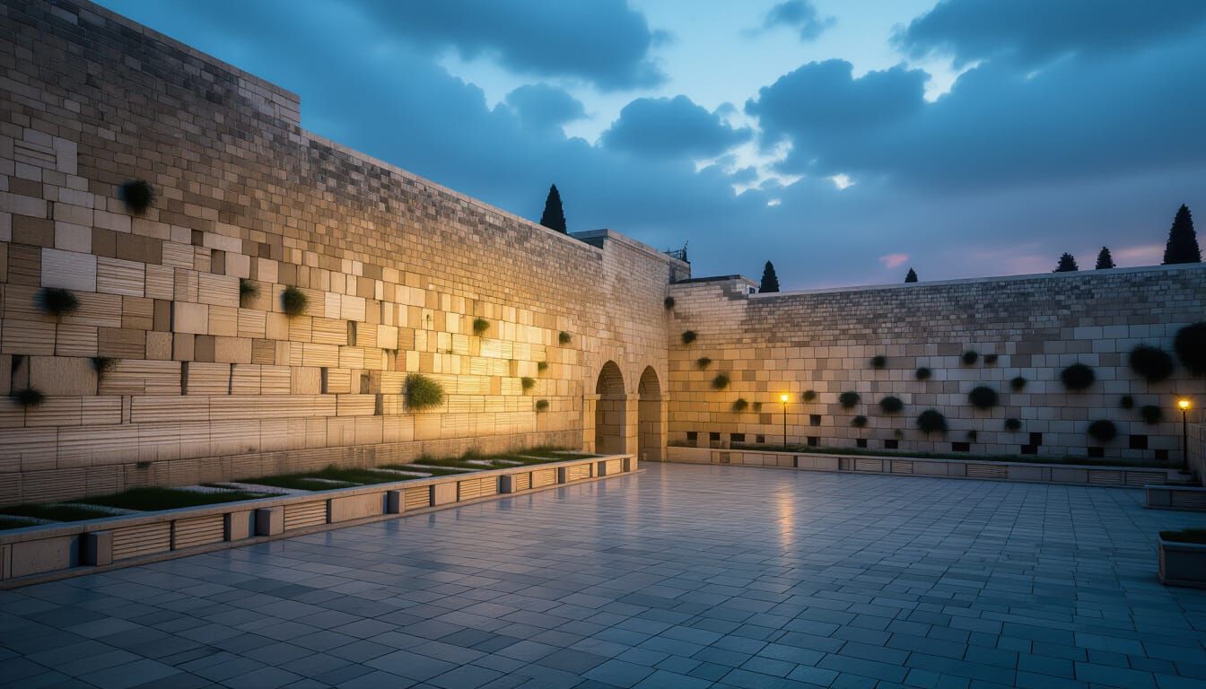 Western Wall at Twilight: Cinematic Film Still